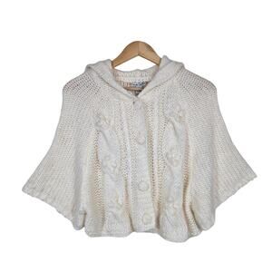 Romantic Cropped Knit Cardigan sz M Ivory Hooded Coquette Fairycore Cottagecore